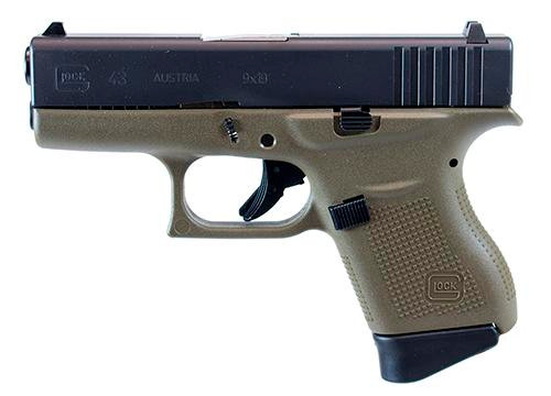 Glock 43 AUS *USED* 9mm, 3.39″ Barrel, Fixed Sights, OD Green, 6rd